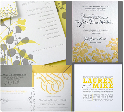 Yellow Grey Wedding Invitations Lemon Grey clockwise from topElum 